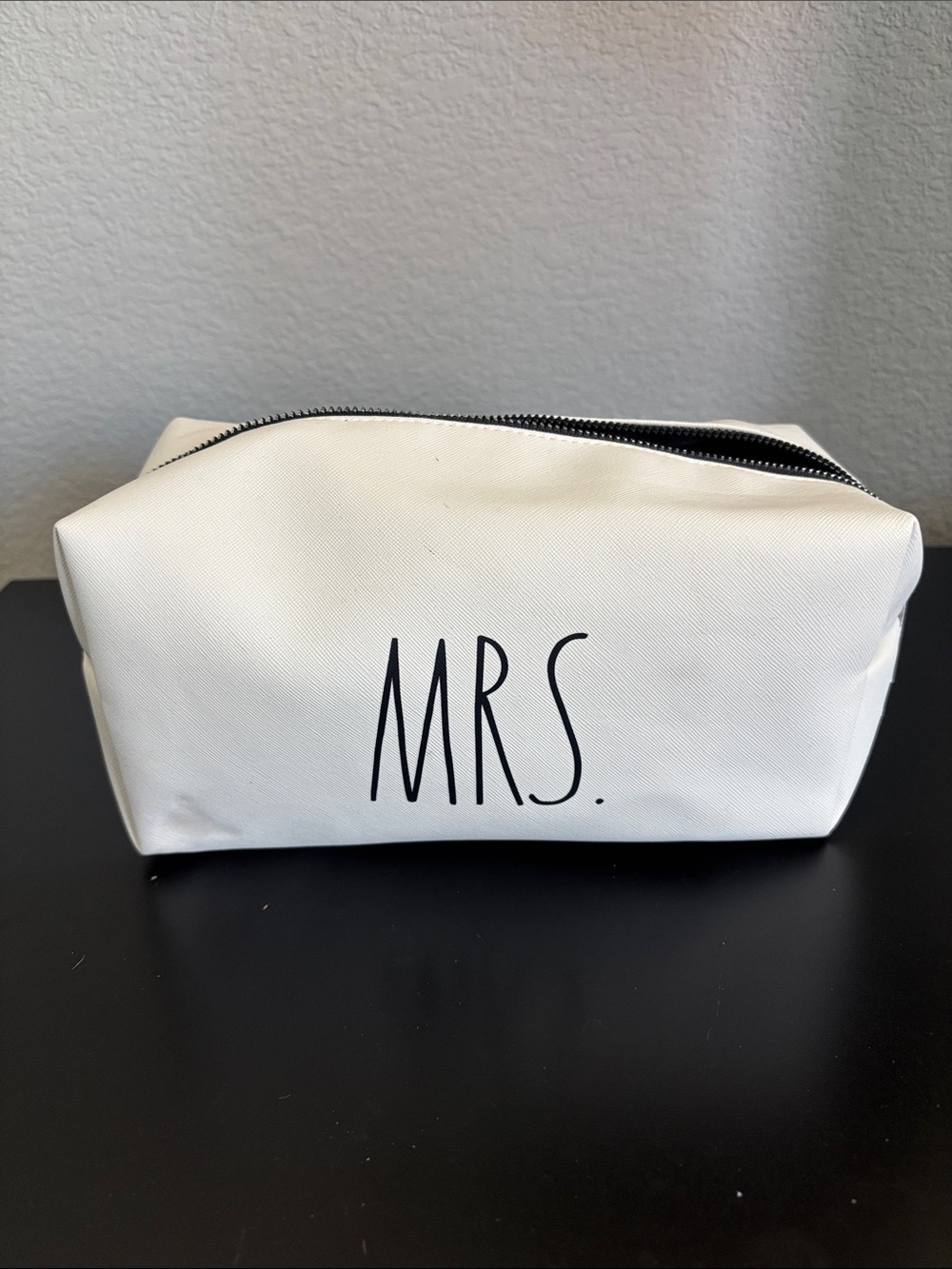 Zippered White "MRS." Rae Dunn Cosmetic Pouch